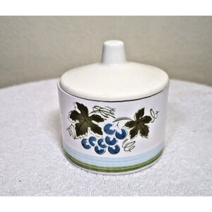 Harmony House, Blue Grapes, Ironstone, Mid Century Modern, Covered Sugar Bowl